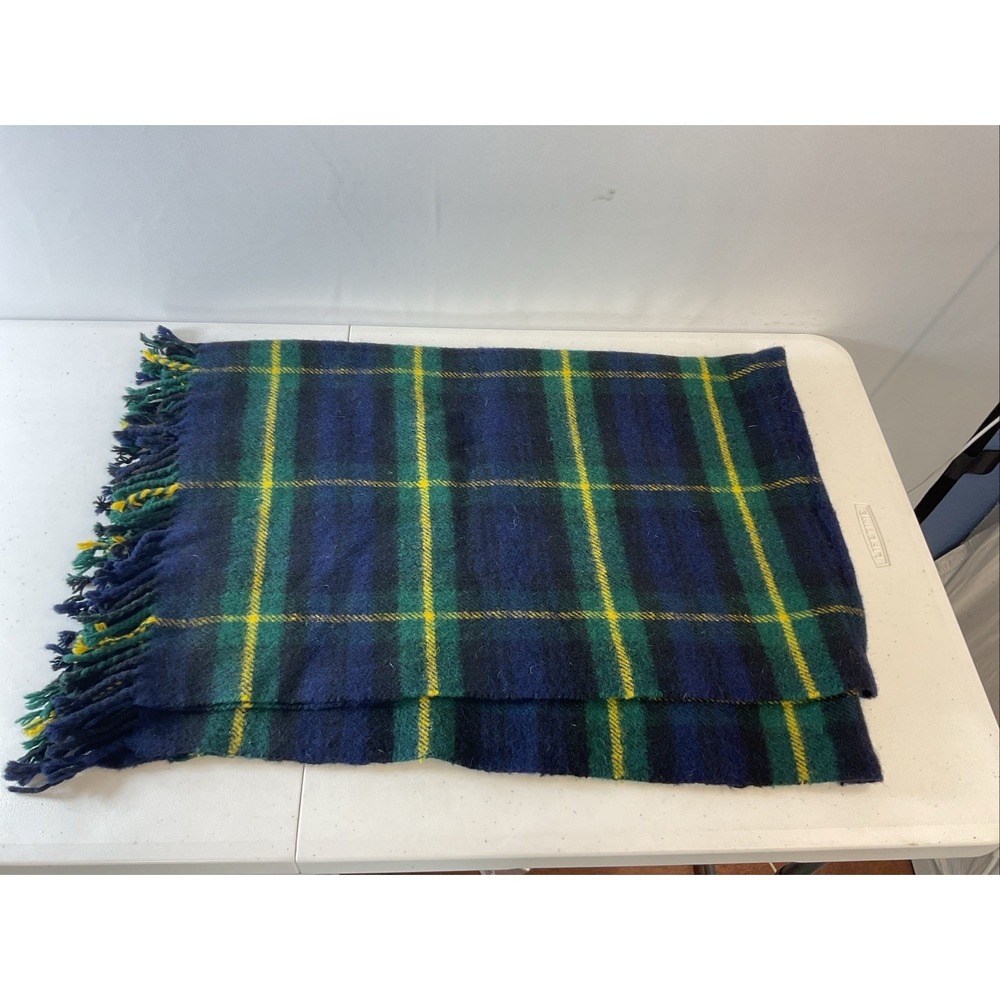 VTG SCOTTISH GLEN‎ CHECK ALL WOOL FRINGE TARTAN PLAID THROW Wrap 36" X 54"